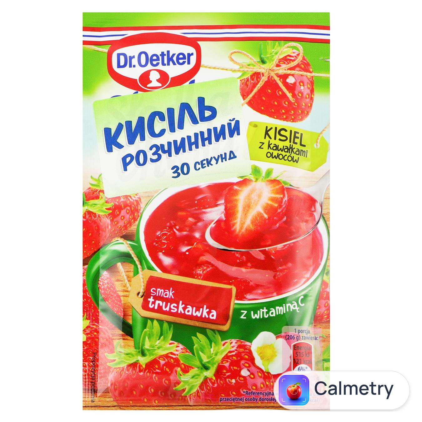 Кисіль Dr.Oetker Полуниця та шматочки фруктів 32г — фото продукту