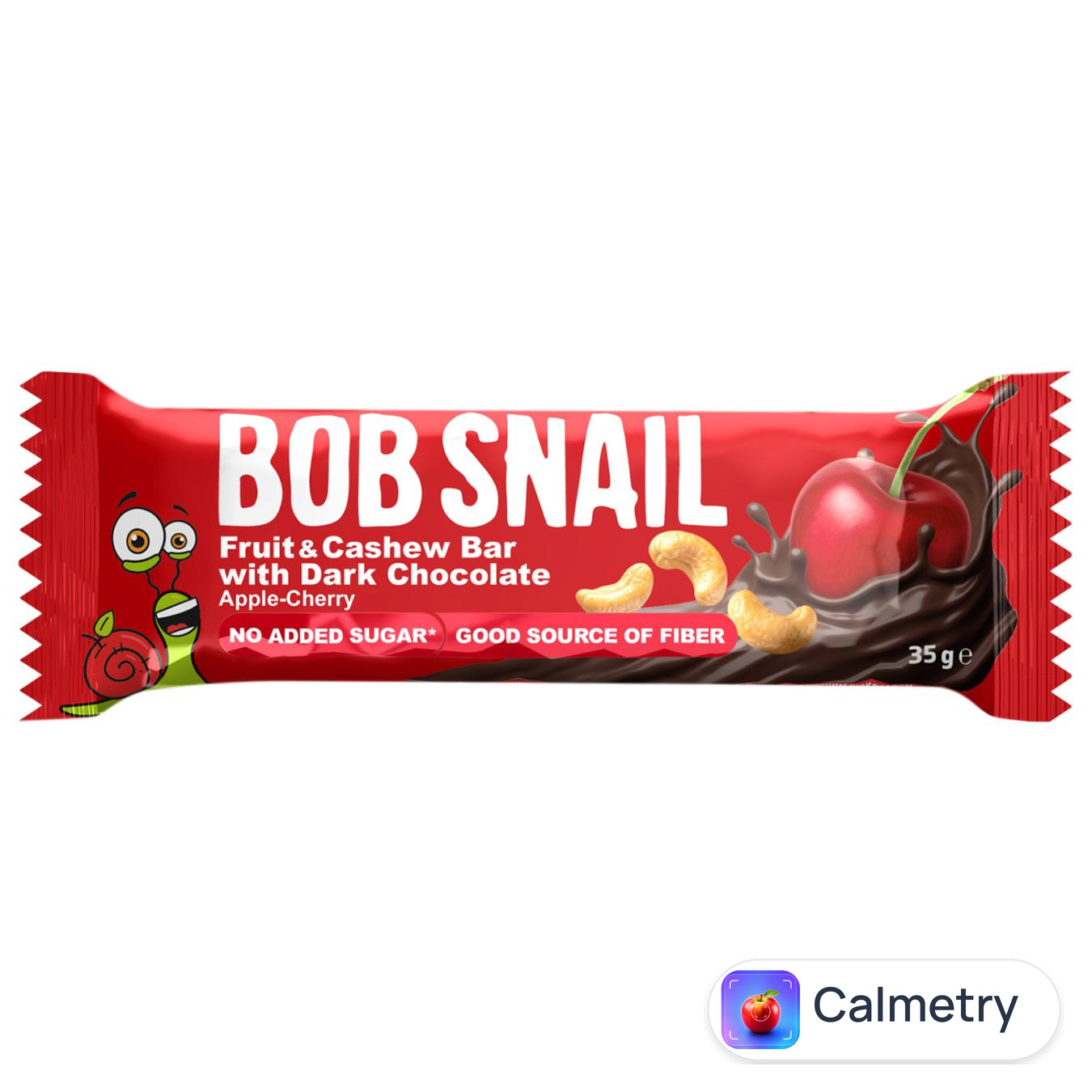 Батончик Bob Snail Яблуко-вишня-кеш'ю-кріспи з кіноа з чорним шоколадом 35г — фото продукту