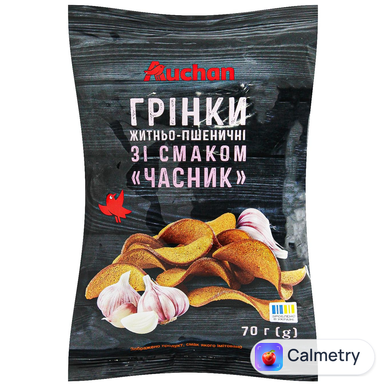 Грінки Auchan житньо-пшеничні зі смаком Часник 70г