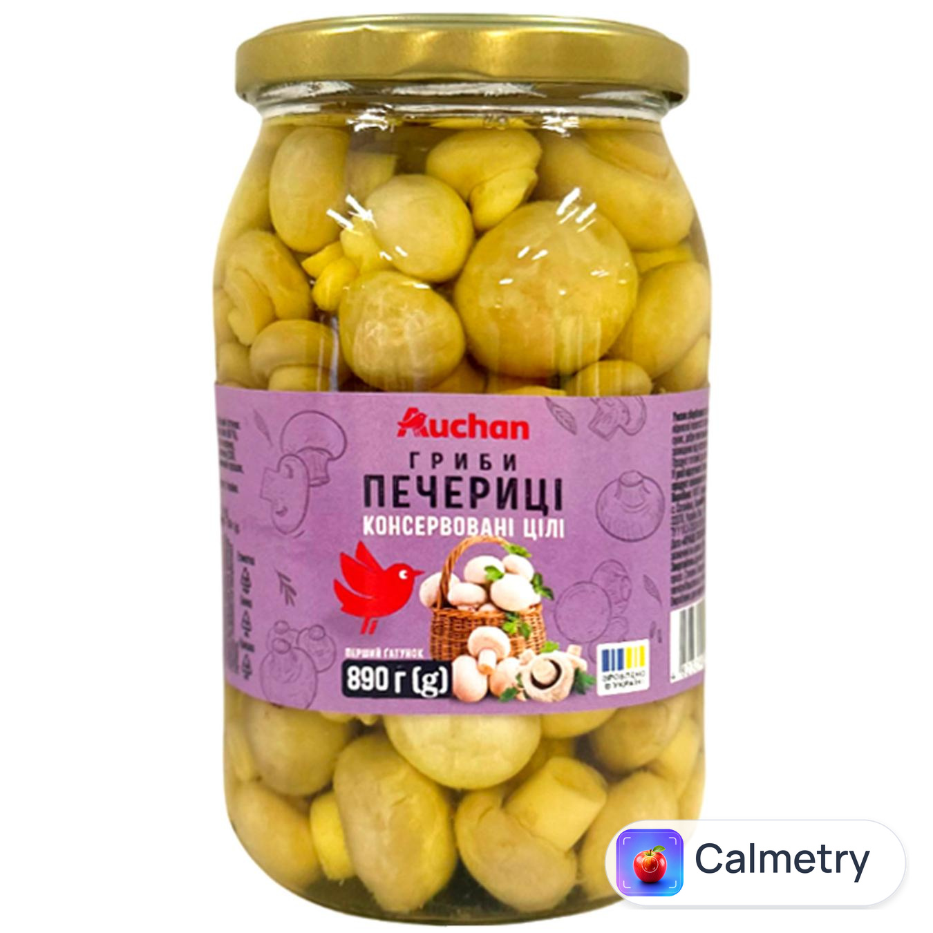 Печериці Auchan цілі консервовані 890г
