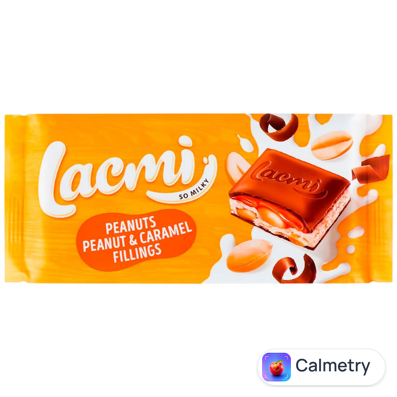 Шоколад молочний Roshen Lacmi з арахісом і арахісово-карамельною начинкою 87г — фото продукту