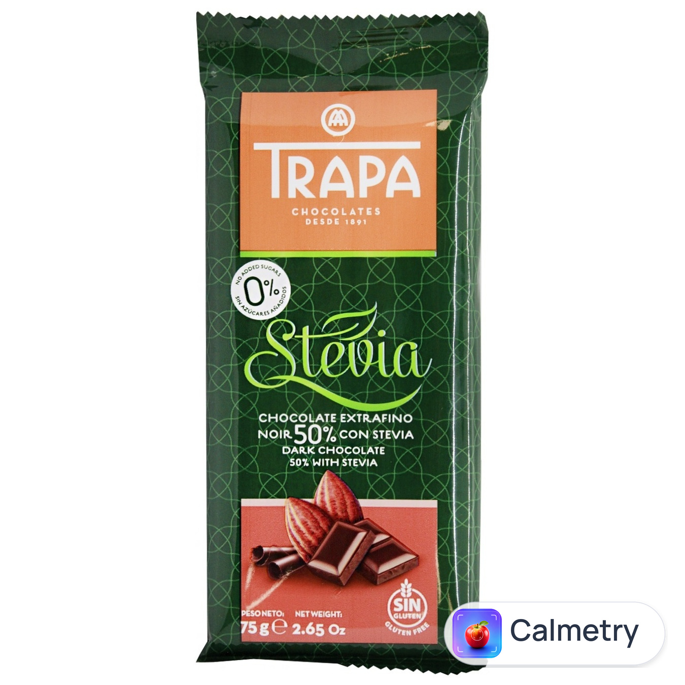 Шоколад чорний Trapa Stevia без цукру 75г