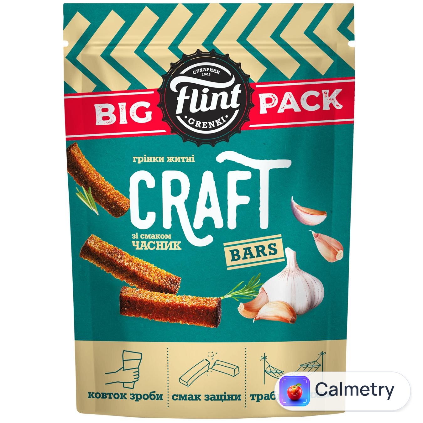 Грінки Flint Craft Bars житньо-пшеничні зі смаком Часник 120г — фото продукту