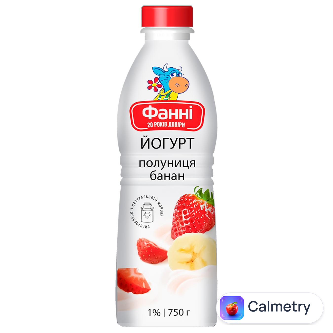 Йогурт Фанні Полуниця-банан питний 1% 750г — фото продукту