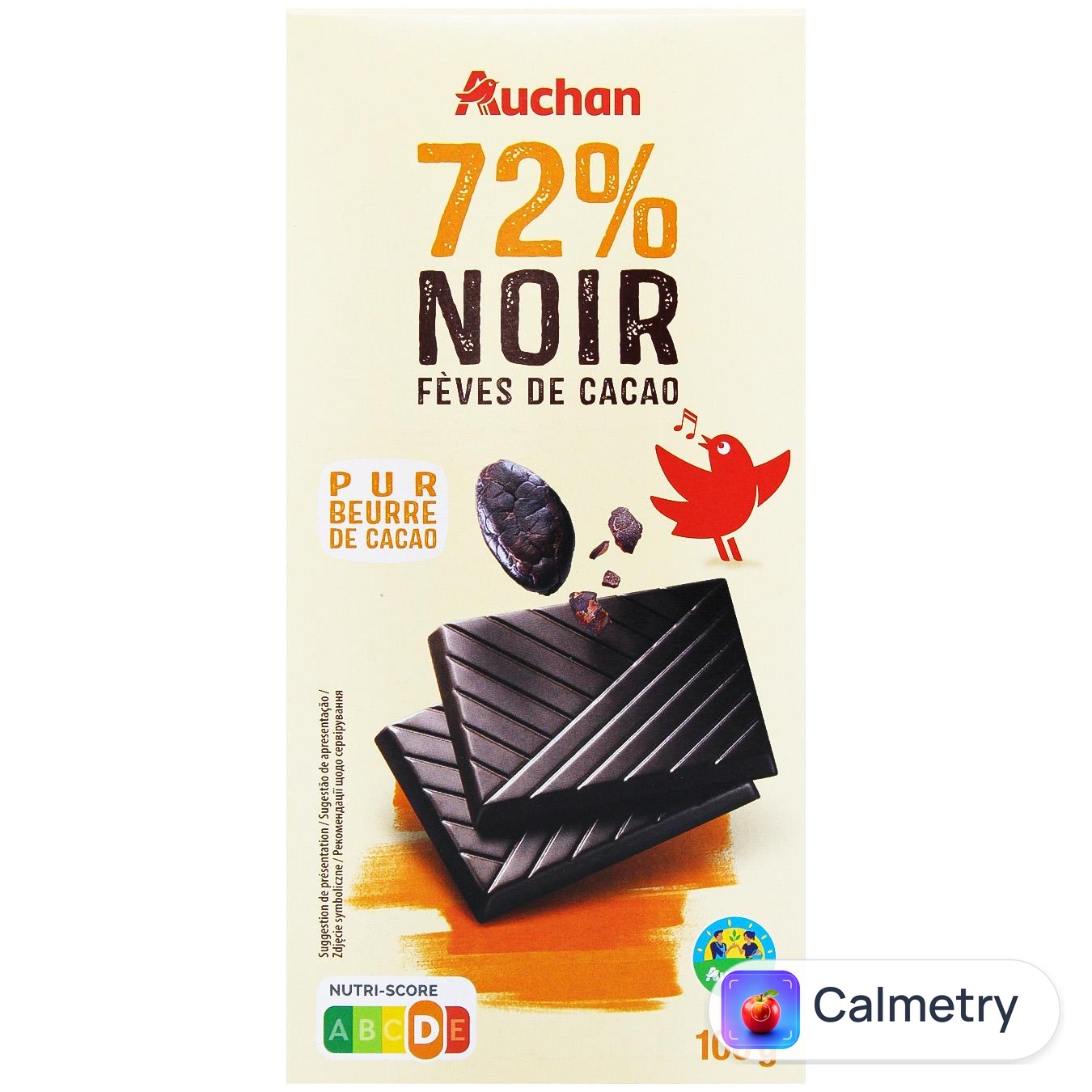 Шоколад чорний Auchan з додаванням какао-бобів 100г