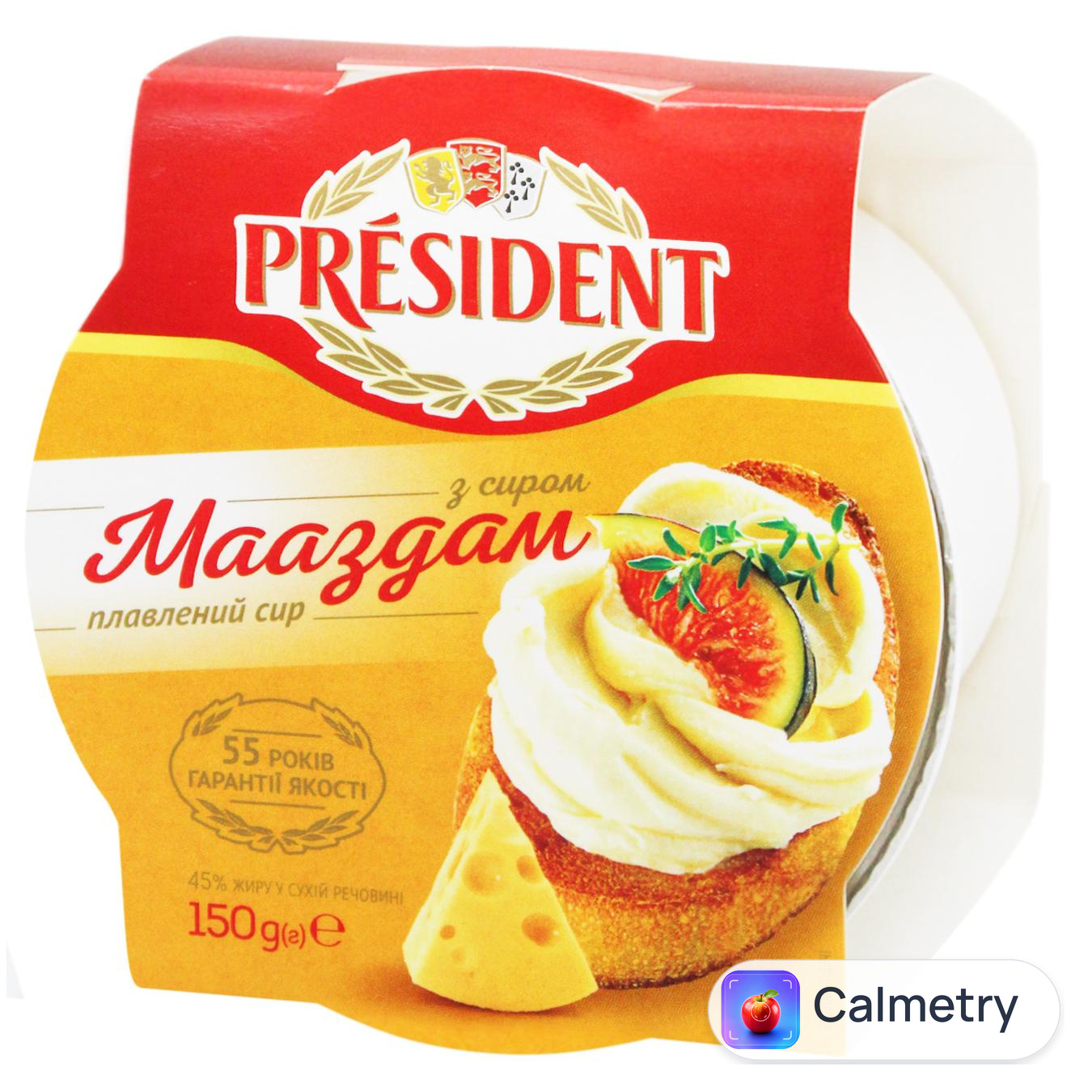 Сир плавлений President з сиром Маасдам 45% 150г — фото продукту