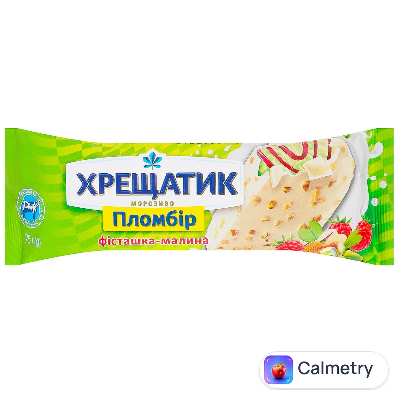 Морозиво Хрещатик пломбір фісташка-малина в глазурі 75г — фото продукту