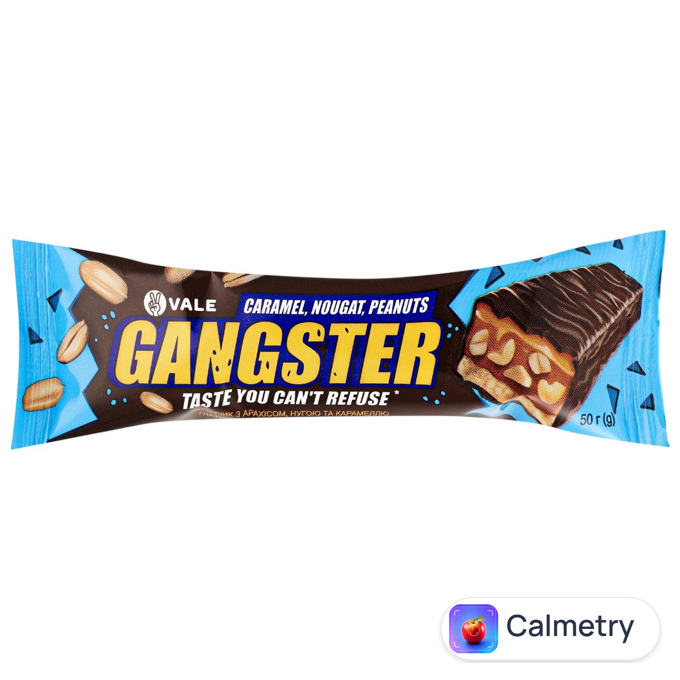 Батончик Vale Gangster з арахісом, нугою та карамеллю 50г — фото продукту