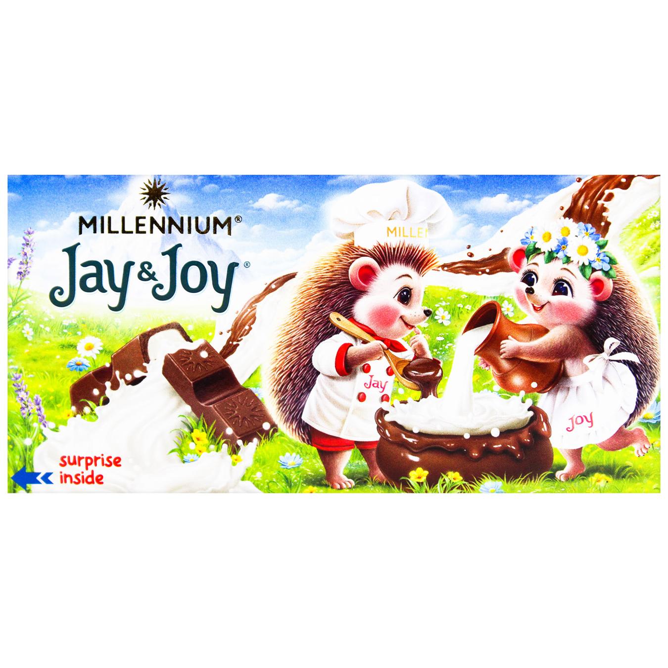 Шоколад молочний Jay&Joy з молочною начинкою 90г — фото продукту