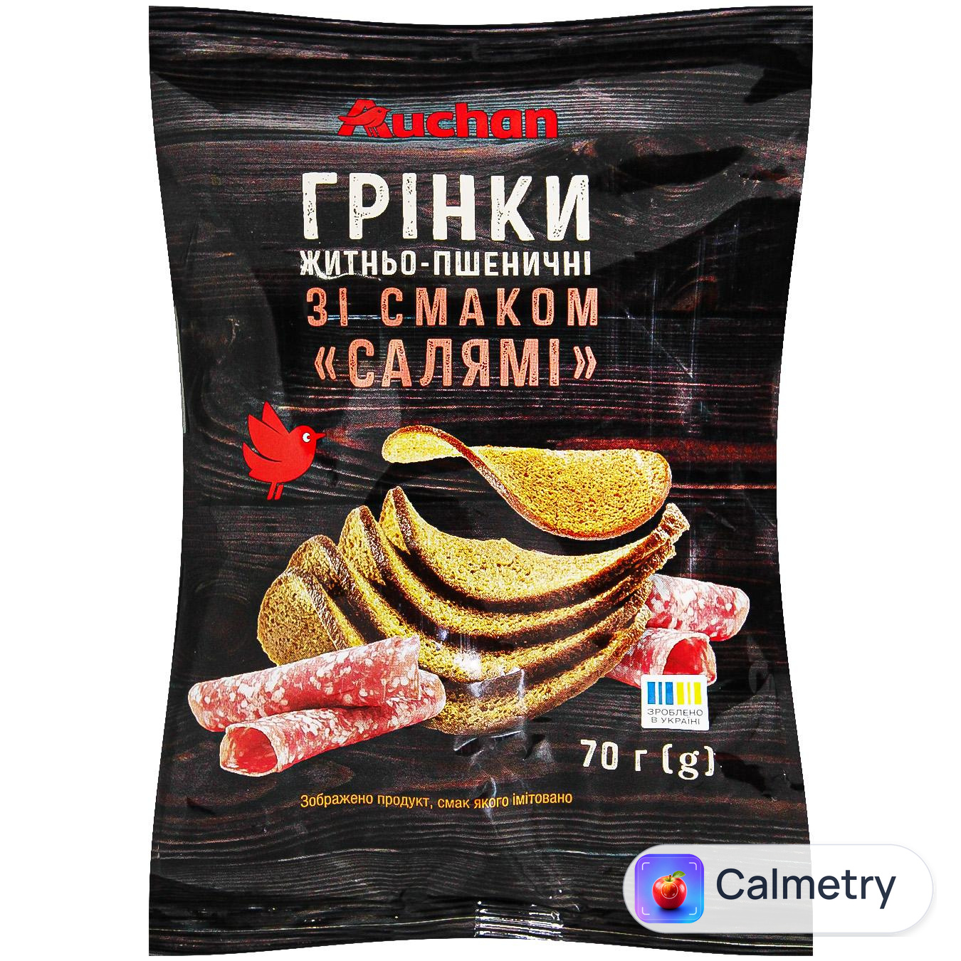 Грінки Auchan житньо-пшеничні зі смаком Салямі 70г