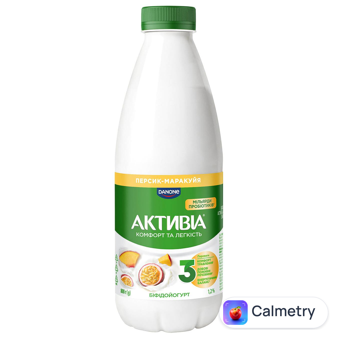 Біфідойогурт Активіа Персик-маракуйя 1,2% 800г — фото продукту