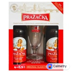 Пиво Prazacka світле 4% 4шт х 0,5л з келихом 0,33л — фото продукту