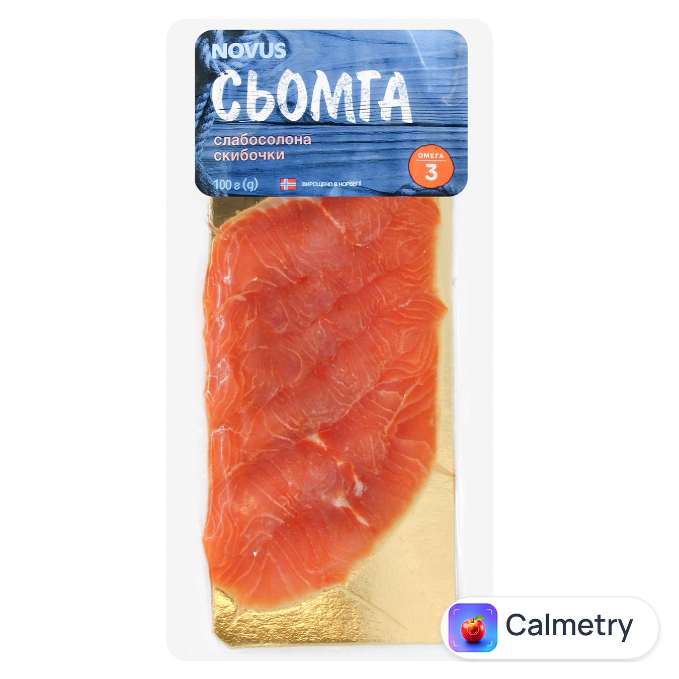 Сьомга Novus скибочки слабосолена 100г — фото продукту