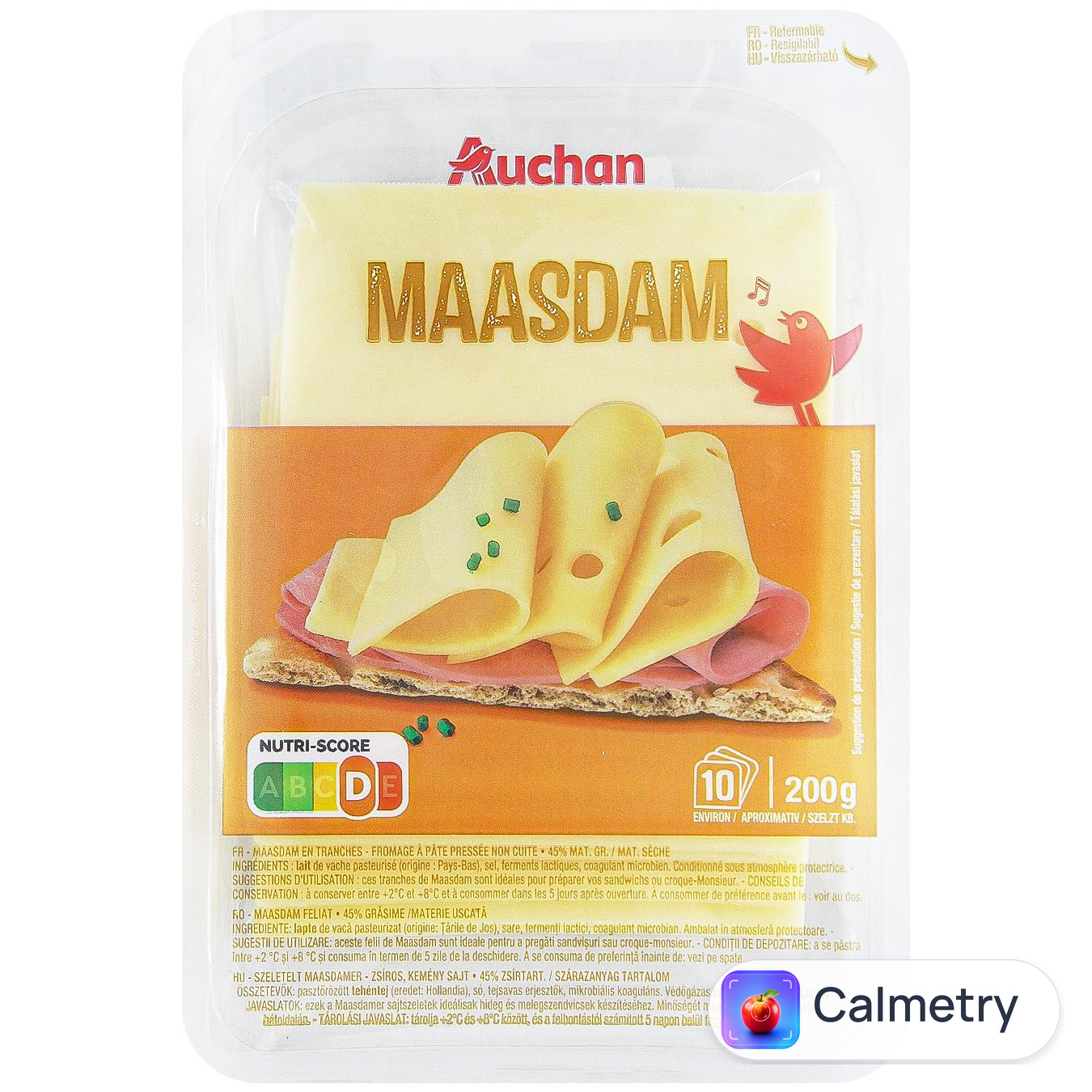 Сир Auchan Маасдам нарізаний 200г