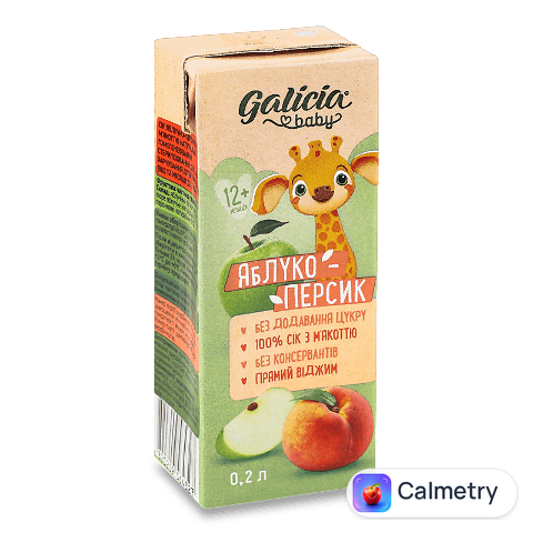 Сік Galicia Baby яблуко-персик з м'якоттю, 0,2л
