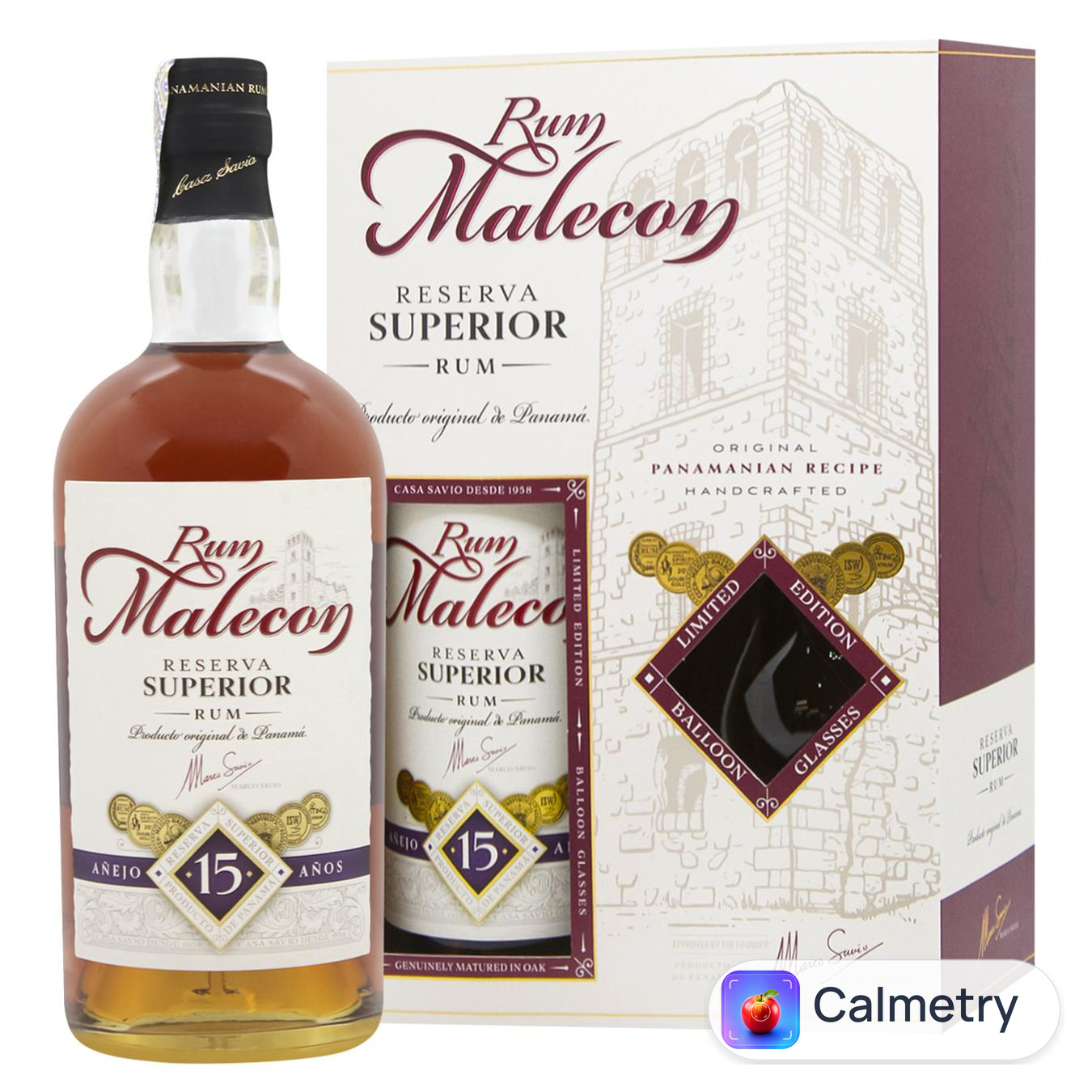 Ром Malecon 15 років 40% 0,7л з 2 склянками