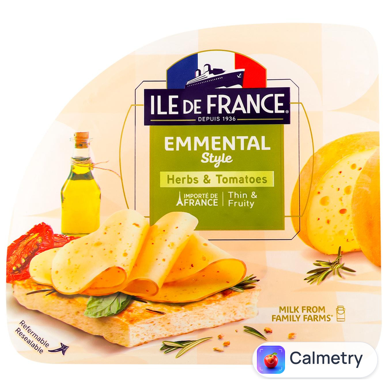 Сир Ile de France Емменталь з травами і томатами нарізаний 150г