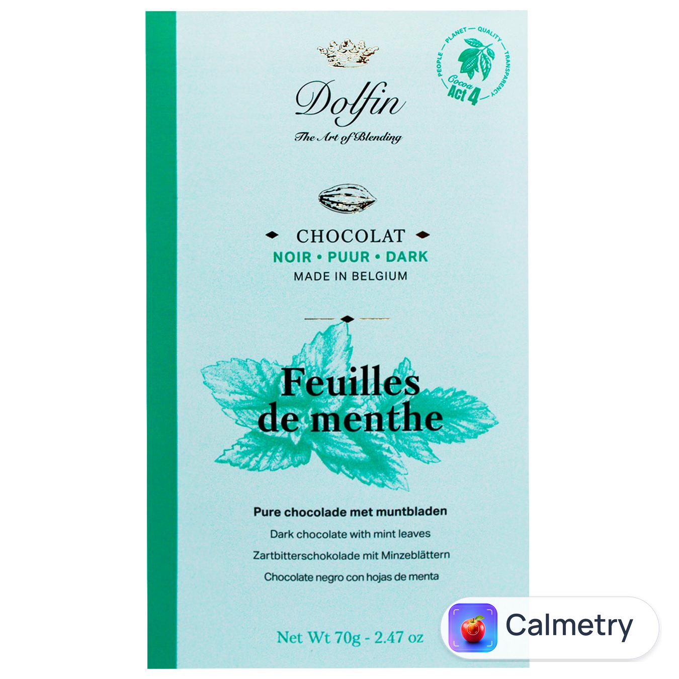 Шоколад чорний Dolfin з м'ятою 60% 70г