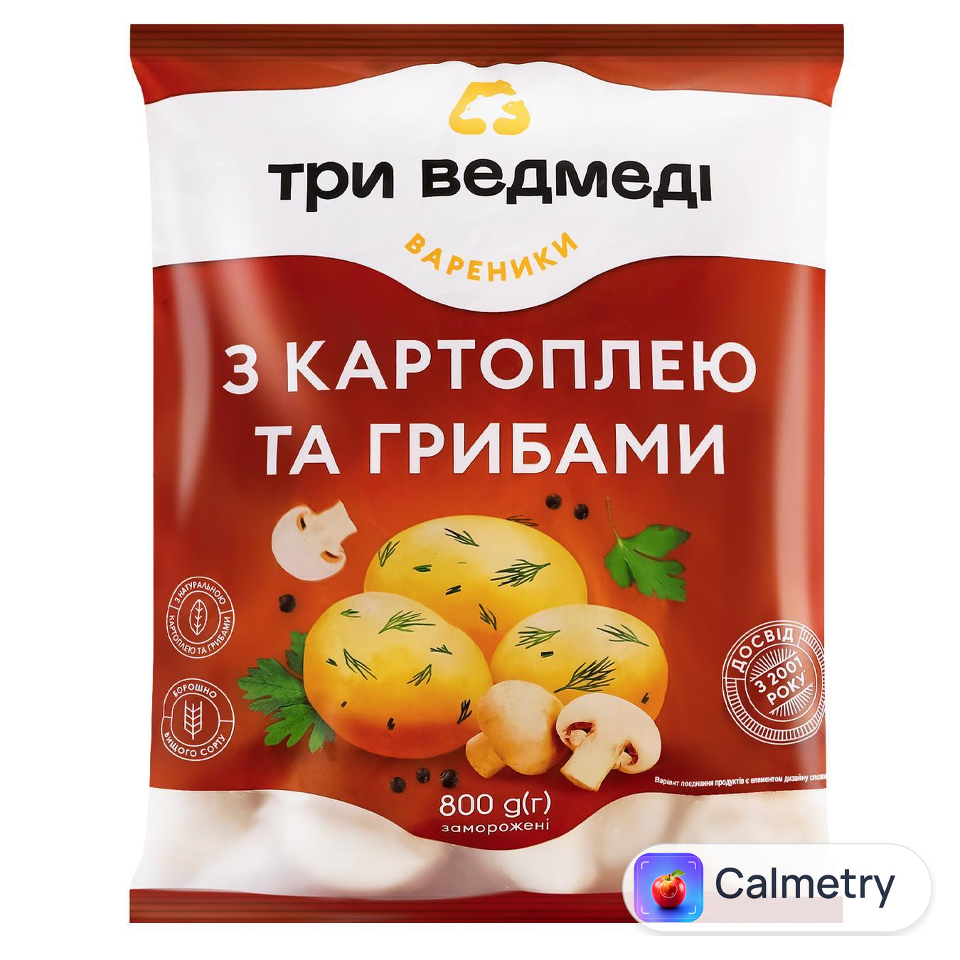Вареники Три Ведмеді з картоплею та грибами 800г — фото продукту