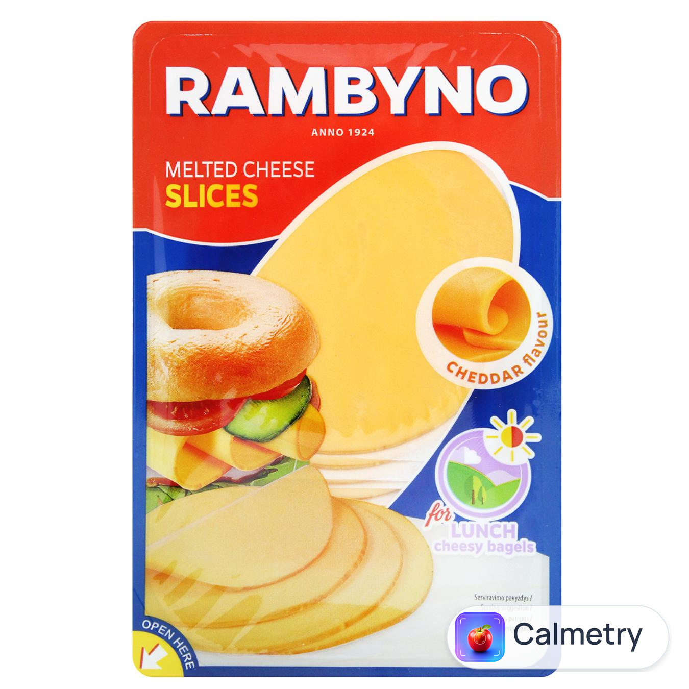 Сир плавлений Rambyno Чеддер нарізаний 45% 150г — фото продукту