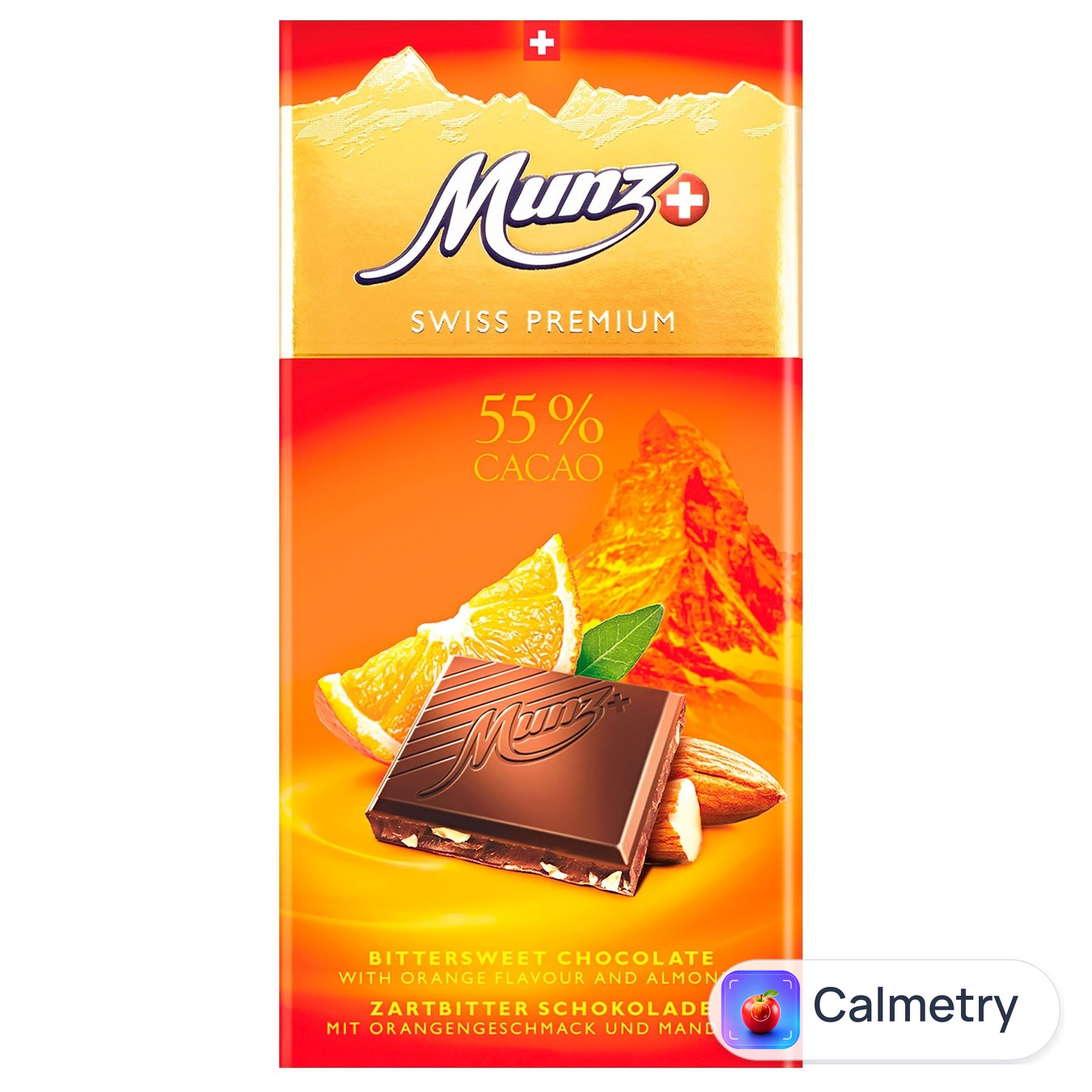 Шоколад чорний Munz з апельсином та мигдалем 100г