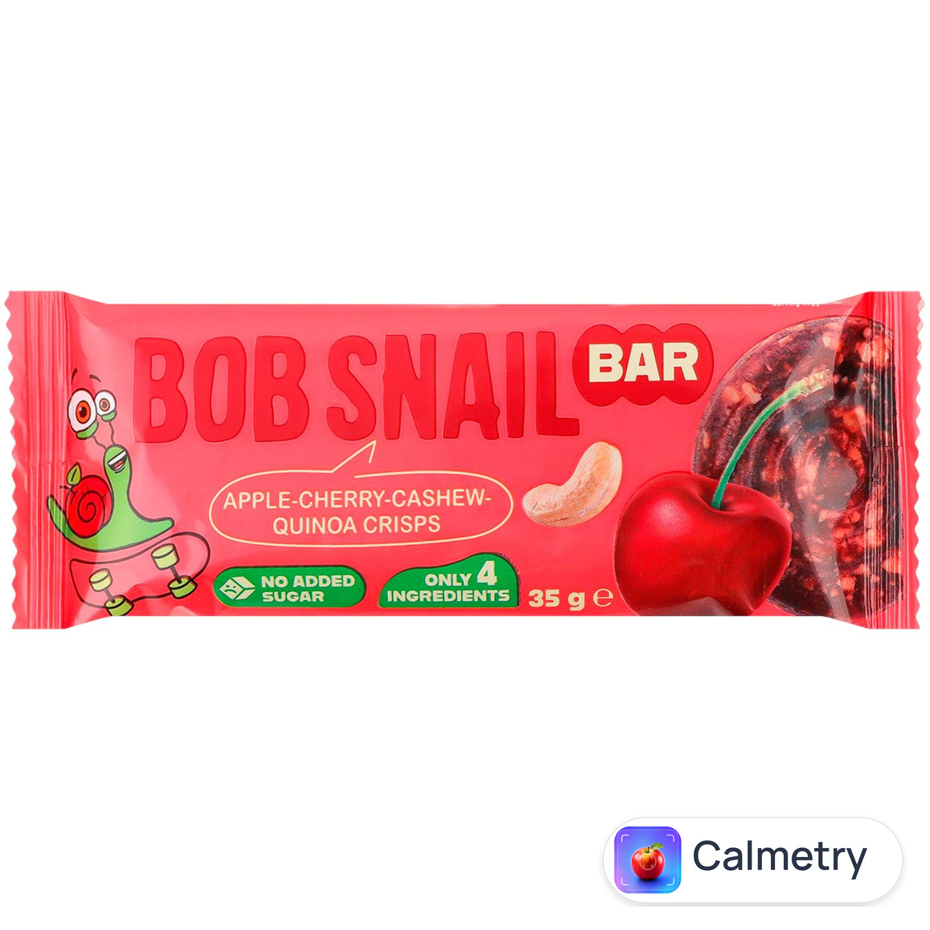 Батончик Bob Snail яблуко-вишня-кеш’ю-кіноа 35г — фото продукту