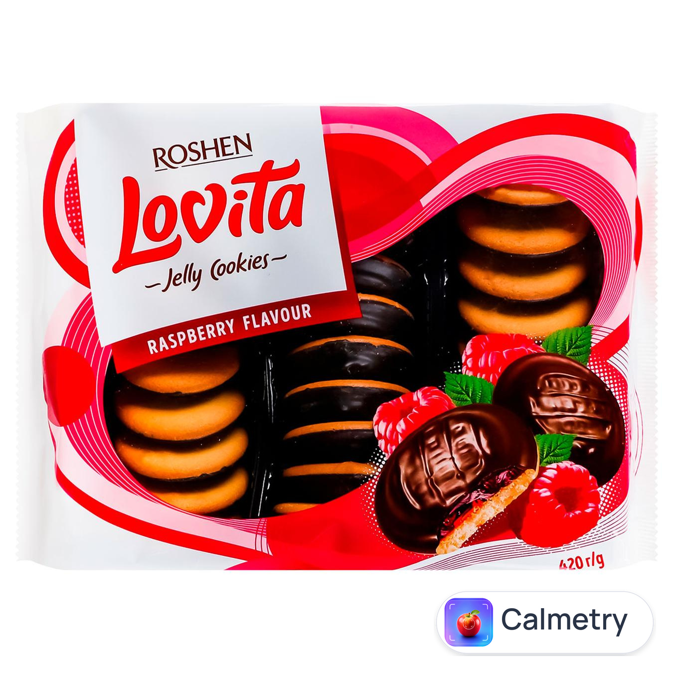 Печиво Roshen Lovita здобне з желейною начинкою зі смаком малини 420г — фото продукту