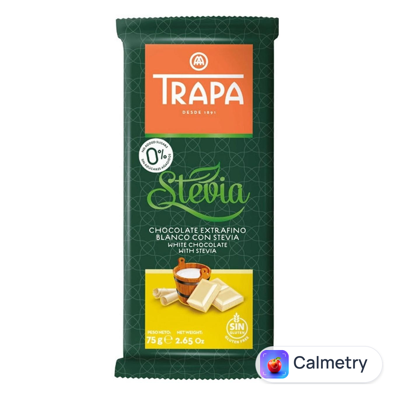 Шоколад білий Trapa Stevia без цукру 75г — фото продукту