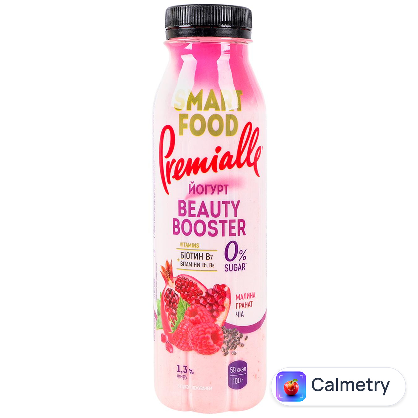 Йогурт Premialle Smart Food Малина, гранат, чіа 1,3% 290г — фото продукту