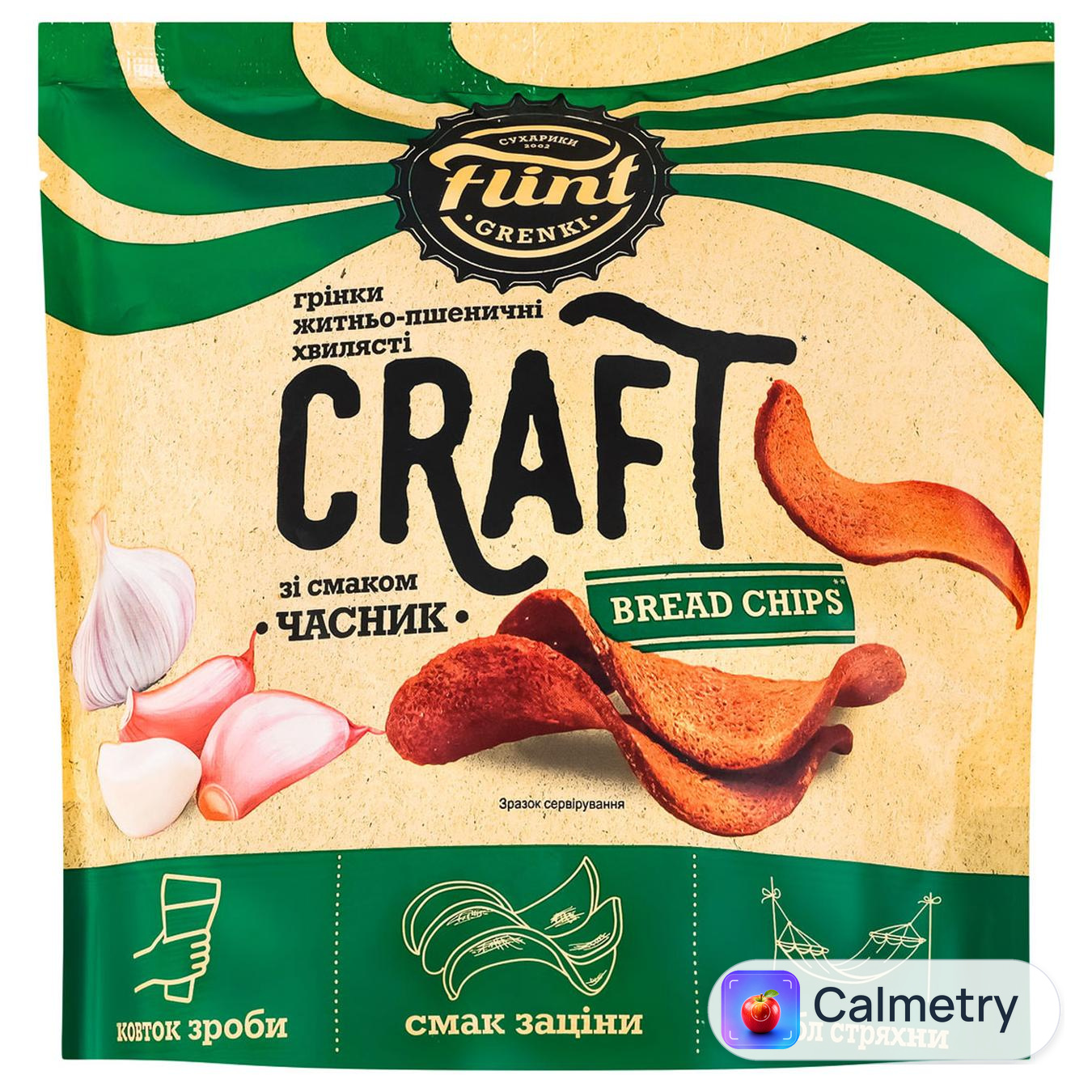 Грінки Flint Craft хвилясті зі смаком часнику 80г — фото продукту