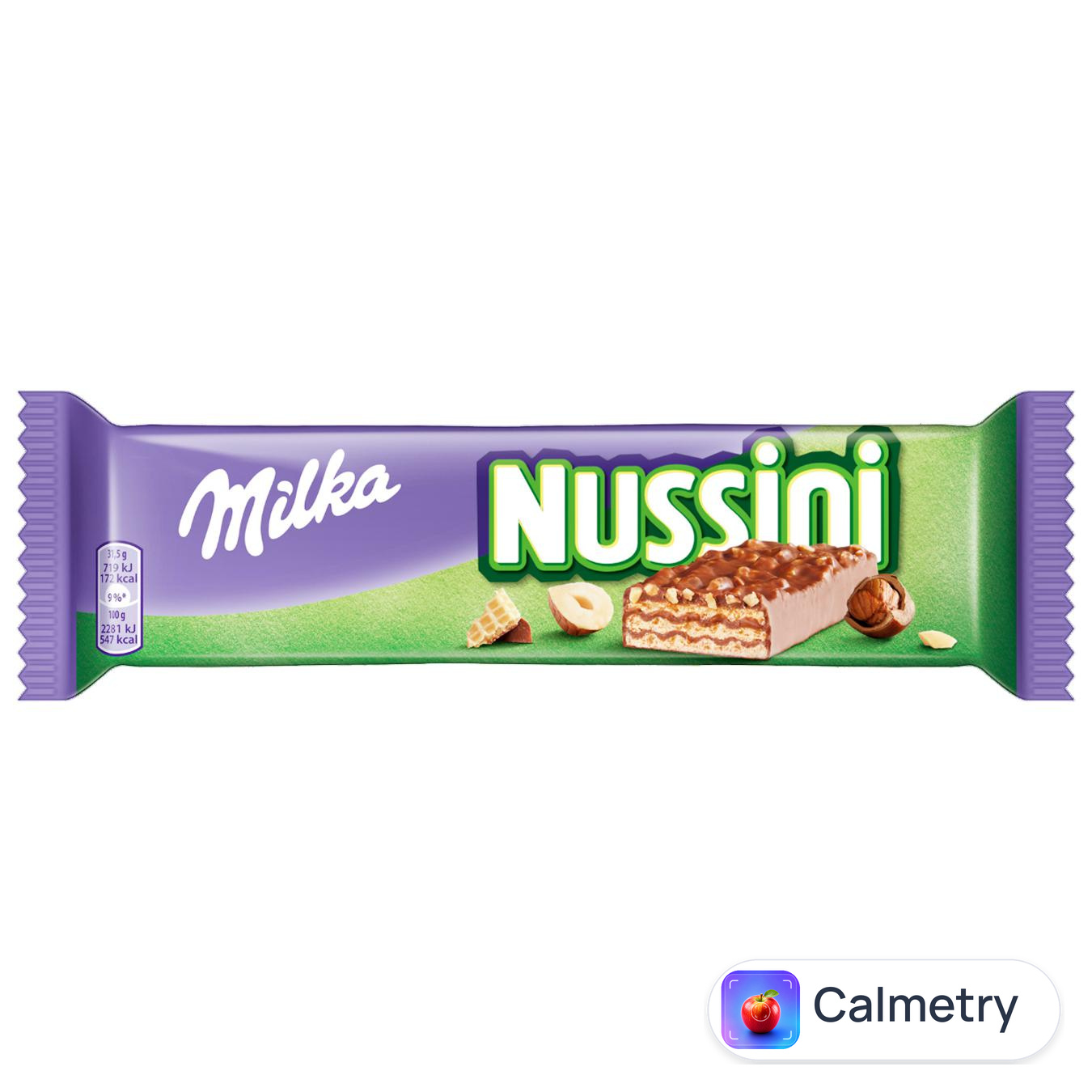 Батончик Milka Nussini з фундуком і какао посипаний дробленим фундуком в молочному шоколаді 31г