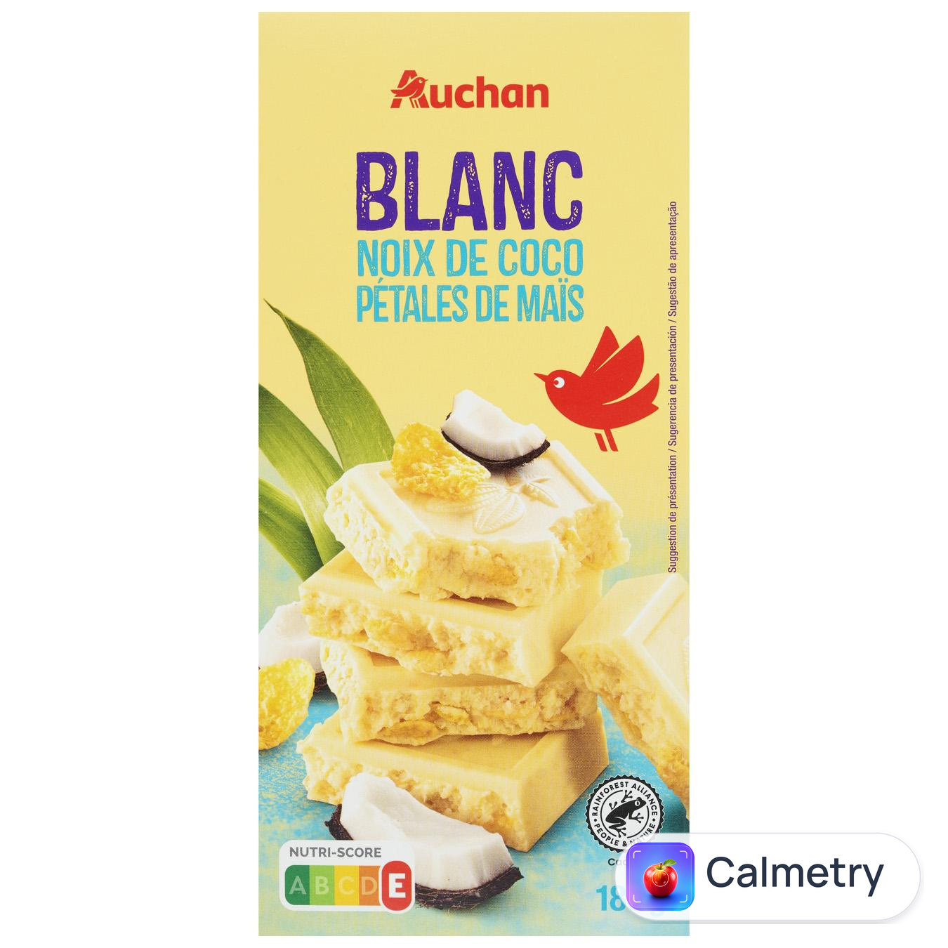 Шоколад білий Auchan з кокосовою стружкою 180г