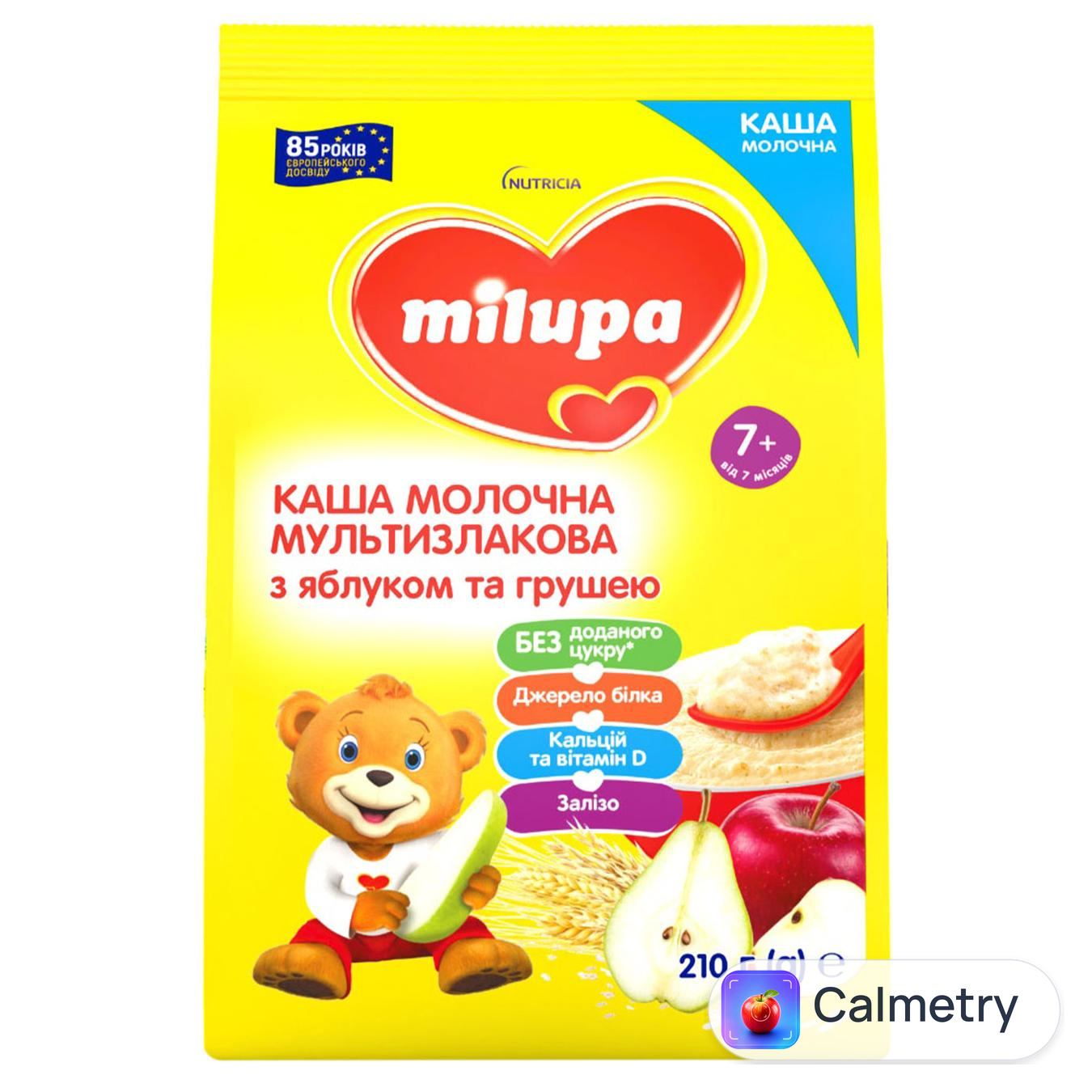 Каша молочна суха Milupa мультизлакова швидкорозчинна з яблуком та грушею для дітей від 7 місяців 210г — фото продукту