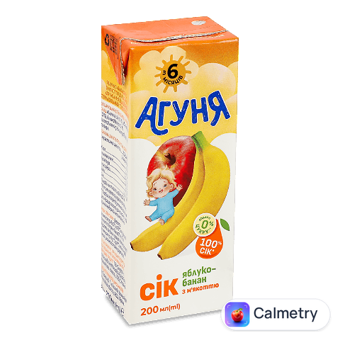Сік Агуня яблуко-банан з м'якоттю, 200мл