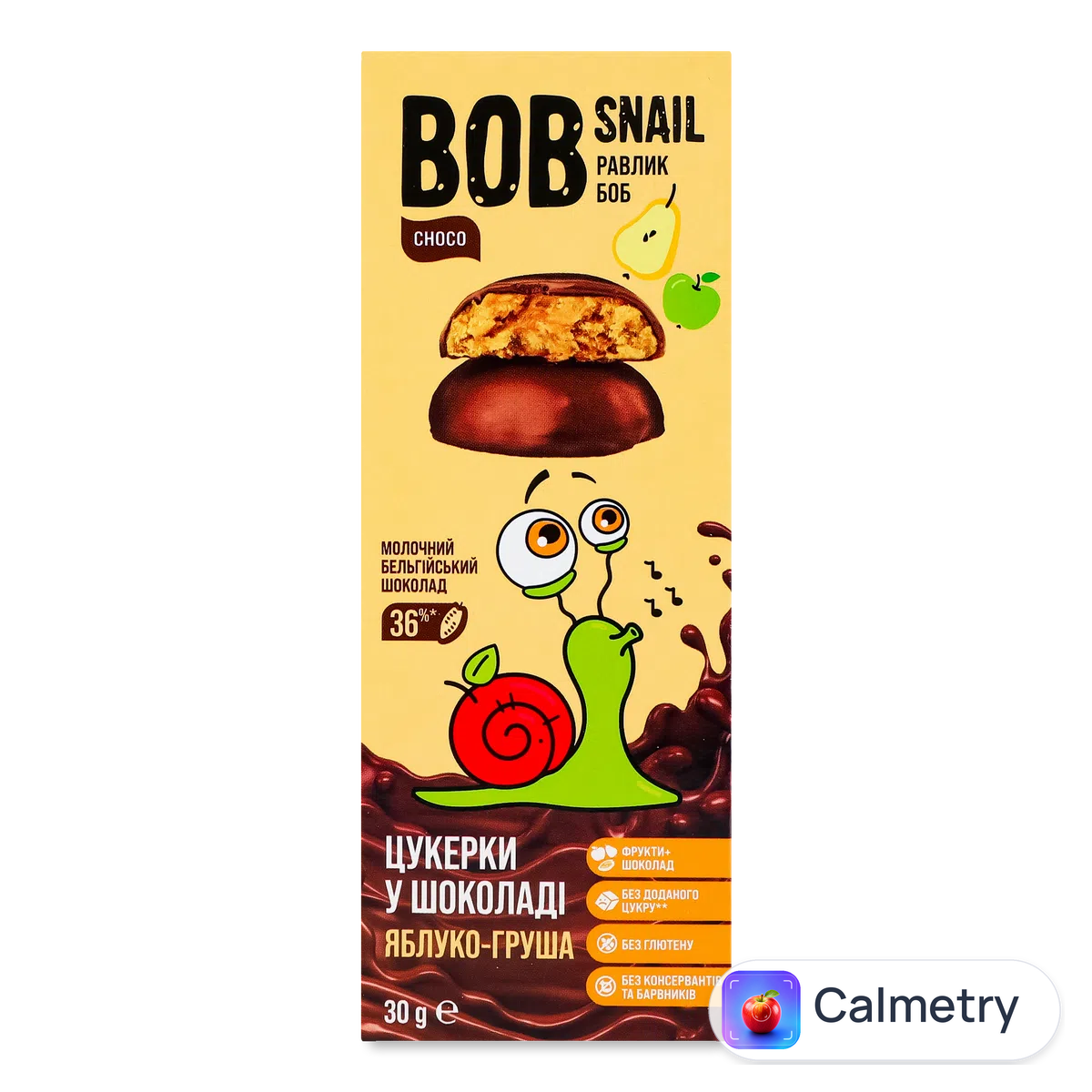 Цукерки Bob Snail яблучно-грушеві в бельгійському молочному шоколаді 30г