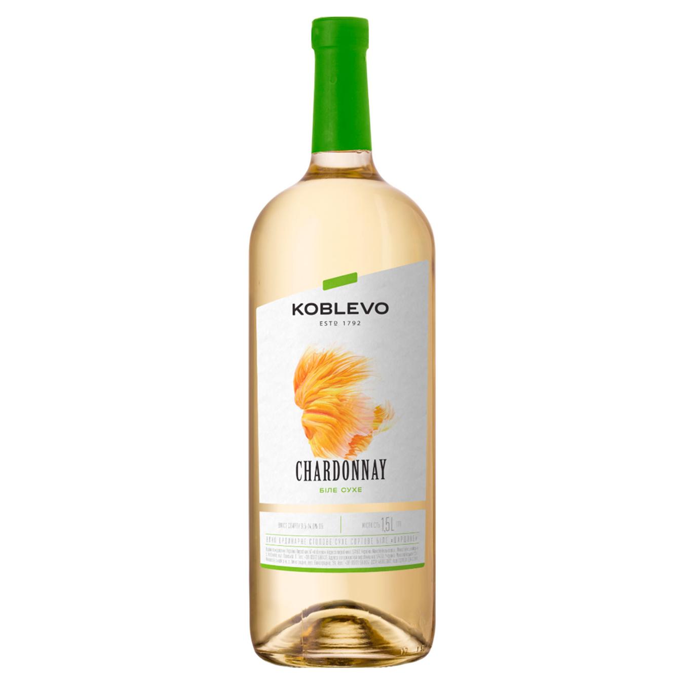 Вино Koblevo Chardonnay біле сухе 9,5-14% 1,5л — фото продукту