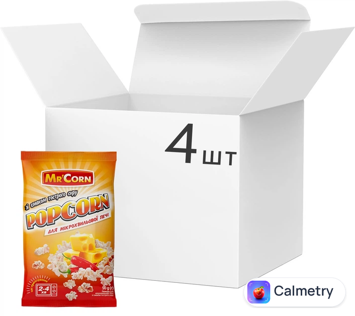 Упаковка попкорну Mr'Corn для МХП зі смаком гострого сиру 90 г х 4 шт