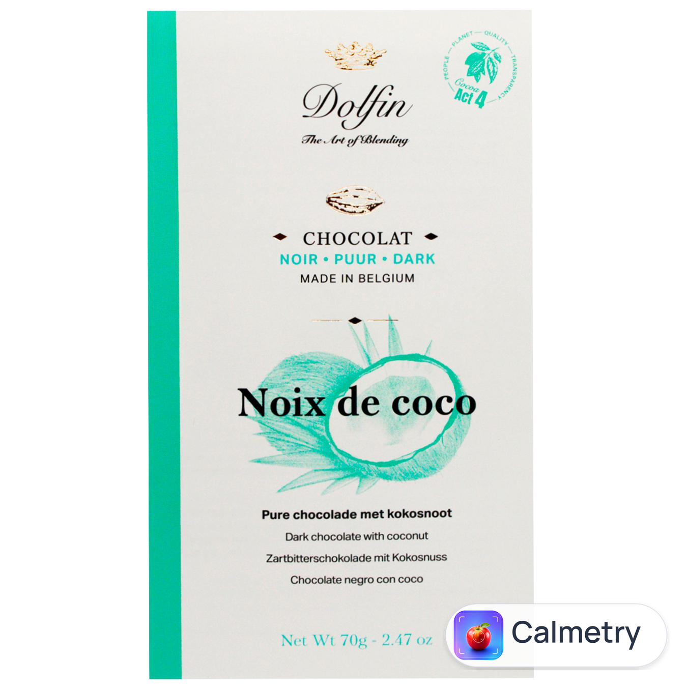 Шоколад чорний Dolfin какао з кокосом 60% 70г