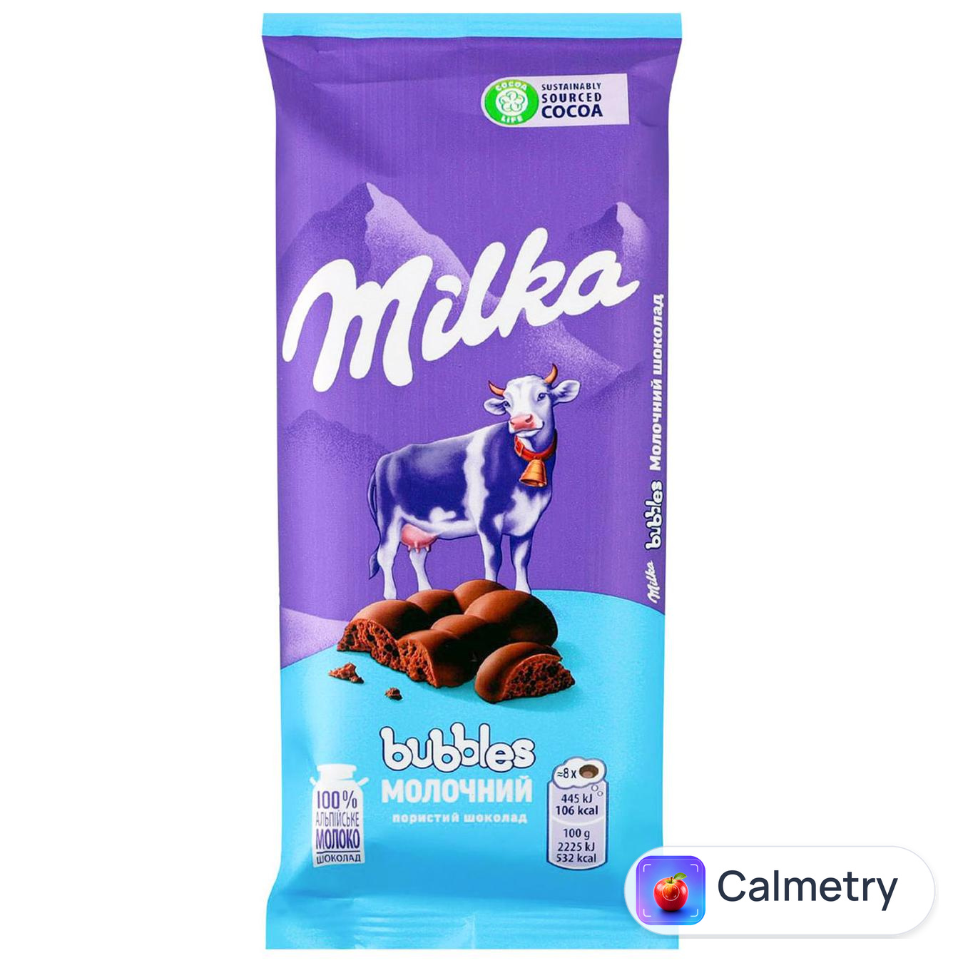 Шоколад молочний Milka Bubbles пористий 80г — фото продукту