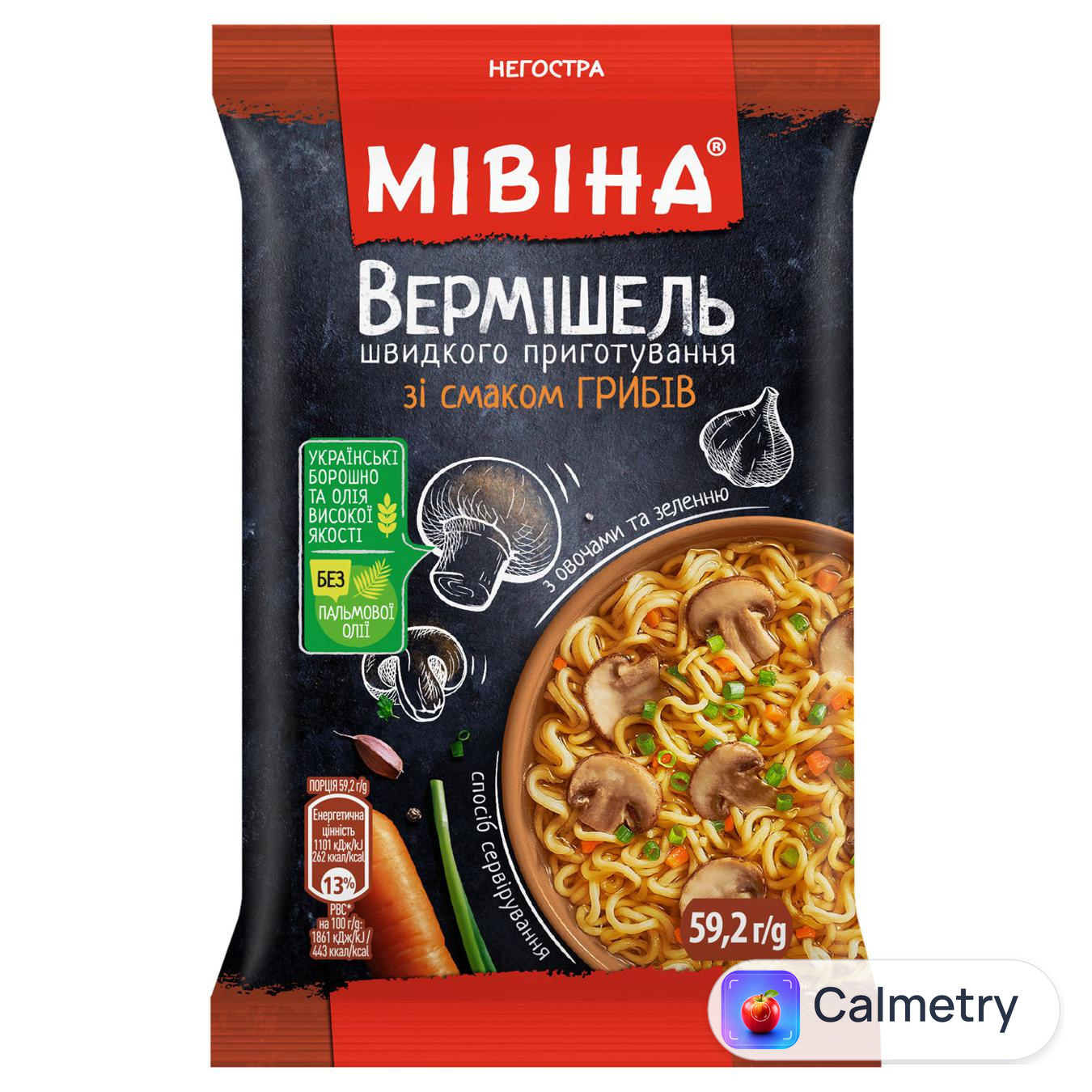 Вермішель МІВІНА® зі смаком грибів негостра 59,2г — фото продукту