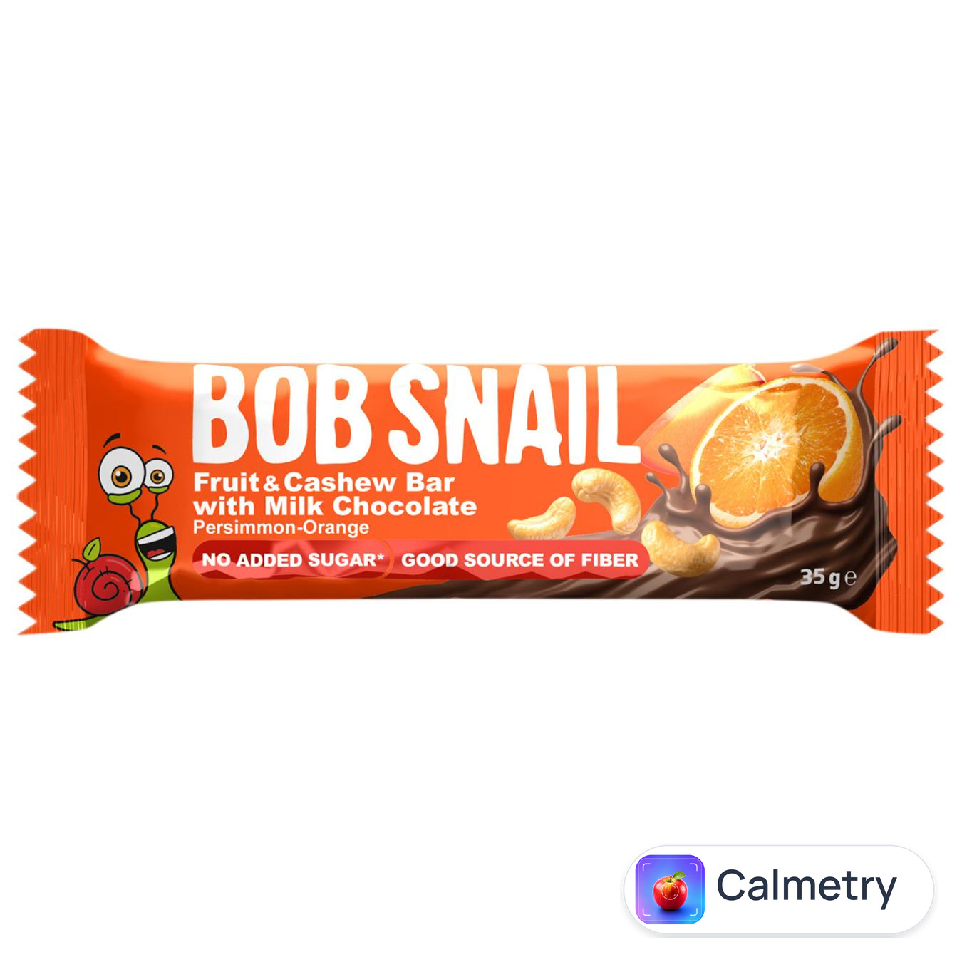 Батончик Bob Snail Хурма-апельсин-кеш'ю-кріспи з кіноа з молочним шоколадом 35г — фото продукту