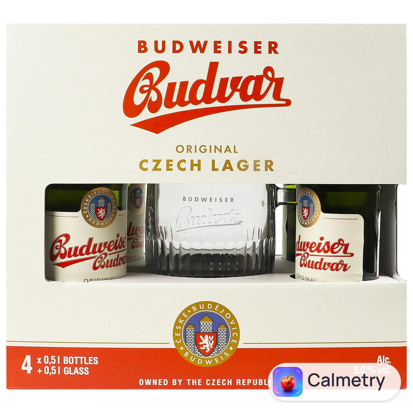Набір Пиво Budweiser світле 5% 4шт*0,5л + Келих 0,5л — фото продукту