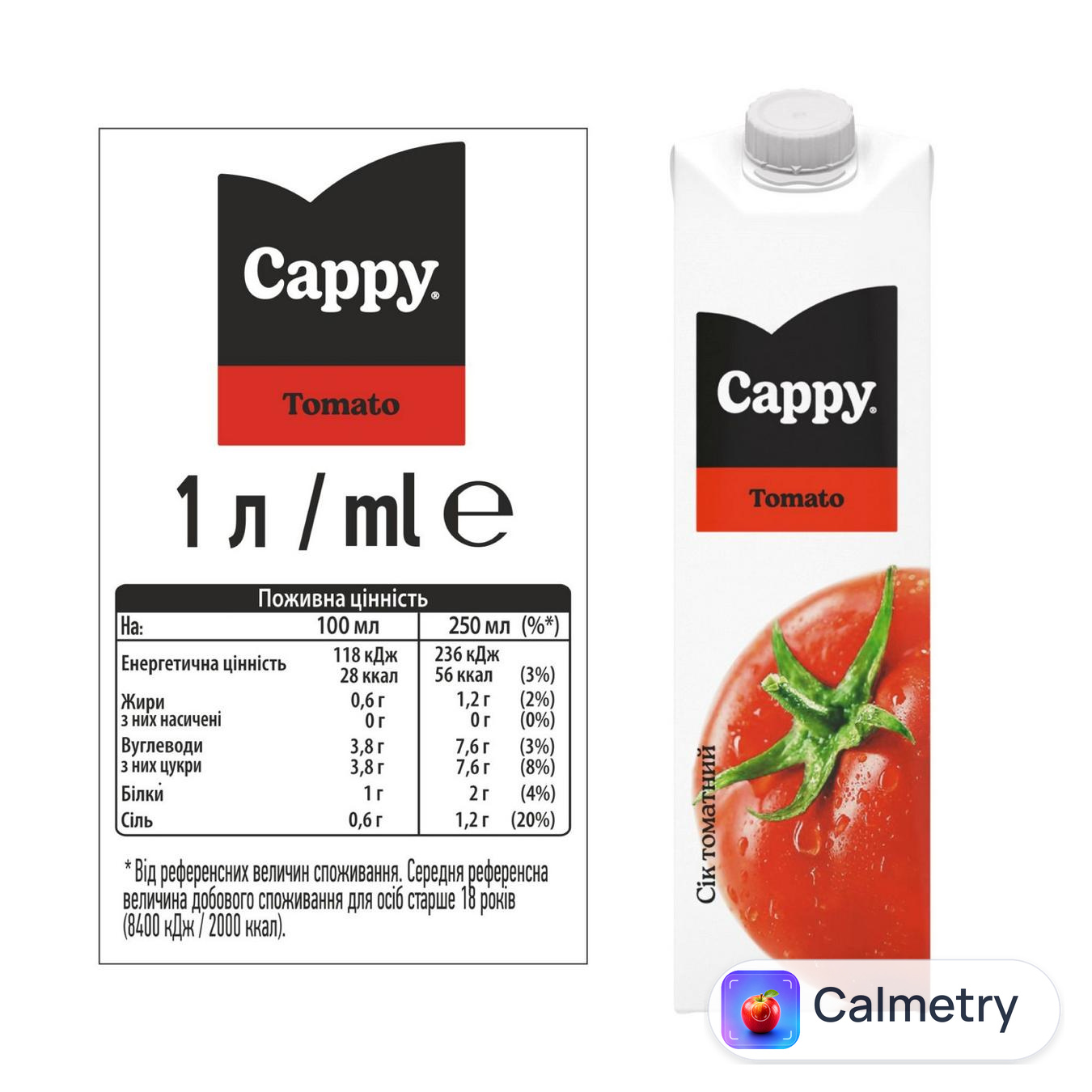 Сік Cappy томатний 1л — фото продукту