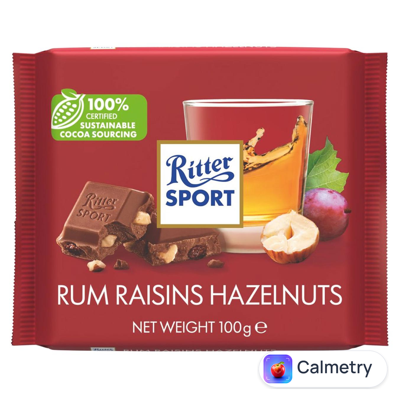 Шоколад молочний Ritter Sport з ямайським ромом, родзинками та горіхами 100г — фото продукту