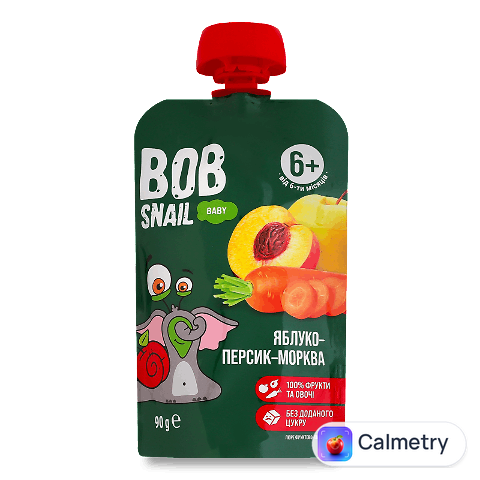 Пюре Bob Snail яблуко-персик-морква, 90г
