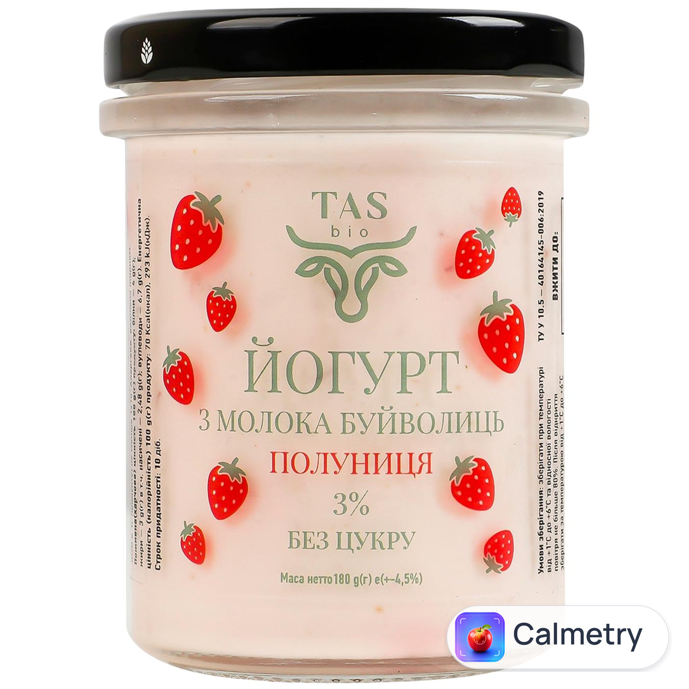 Йогурт Tas Bio Полуниця з молока буйволиць 180г TASbio
