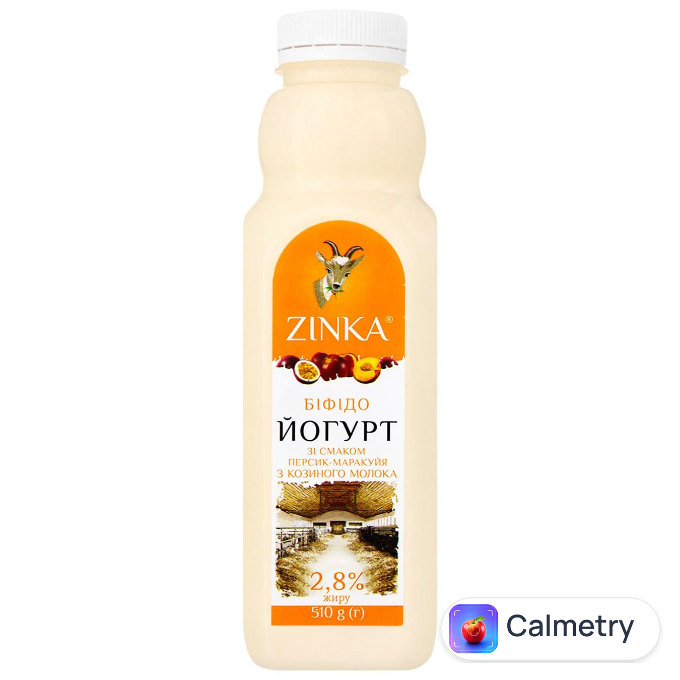 Біфідойогурт Zinka з козячого молока зі смаком персика та маракуйї 2,8% 510г
