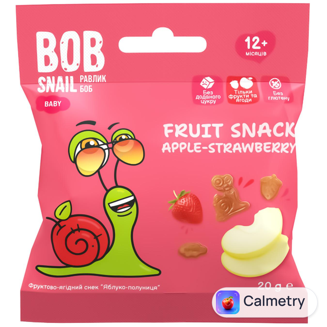 Снек фруктовий Bob Snail яблуко-полуниця 20г — фото продукту