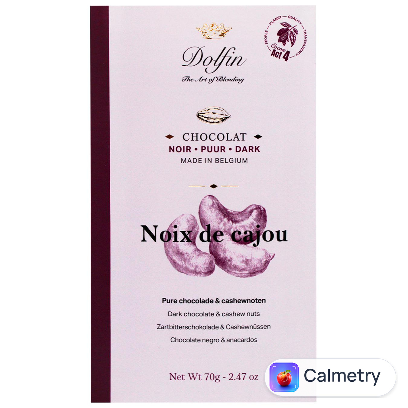 Шоколад чорний Dolfin з кеш'ю 60% 70г