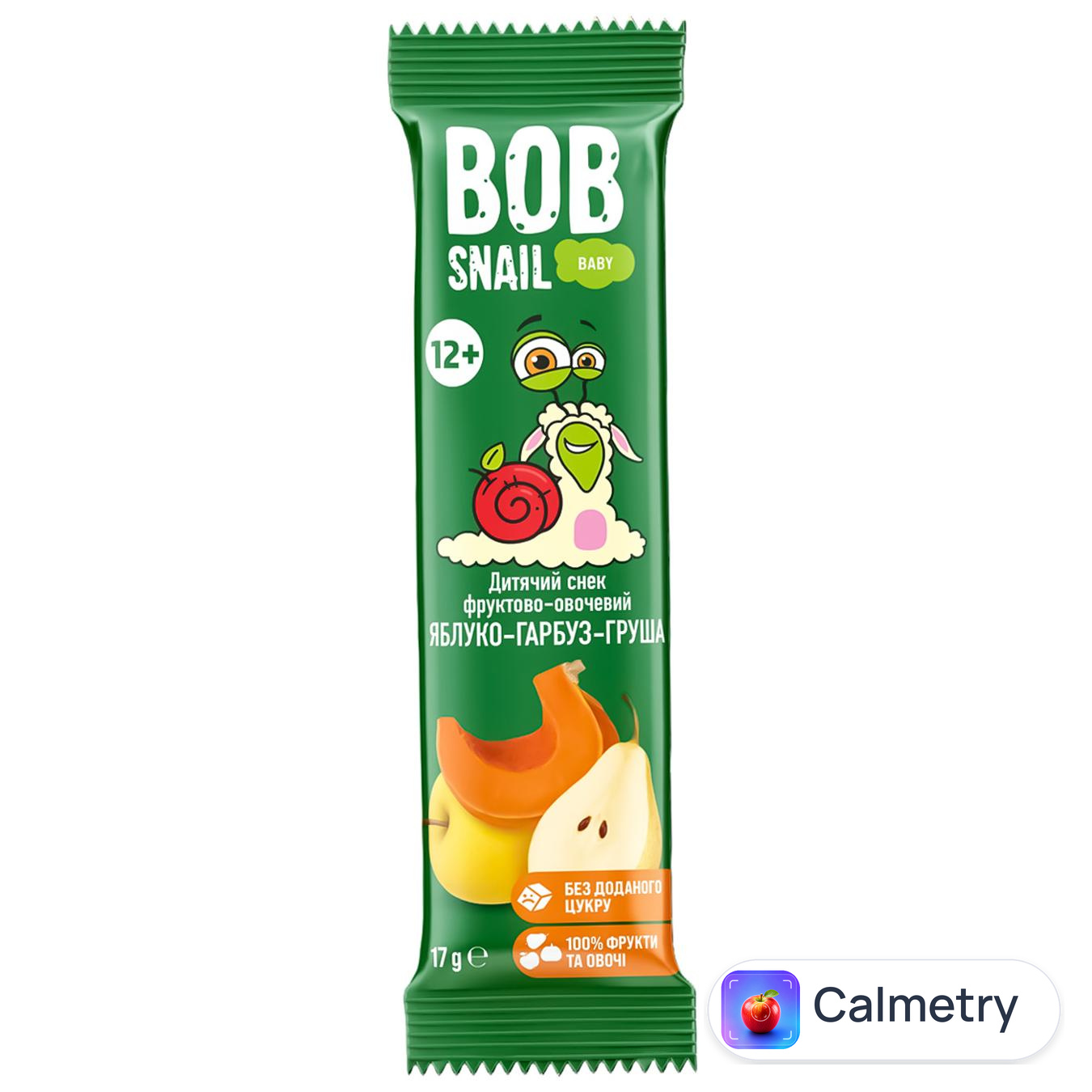 Снек фруктово-овочевий Bob Snail Baby яблуко-гарбуз-груша 17г — фото продукту